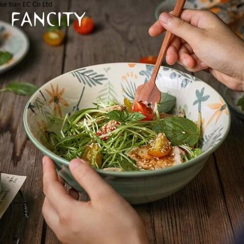 FANCITY Nordic small fresh ceramic creative dishes and cutlery personality household dishes set large soup bowl ramen fruit rice