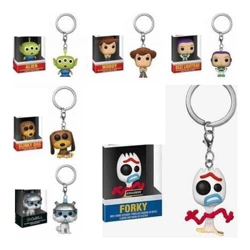 With retail box Keychain Toy.Story Buzz Lightyear Rick WOODY ALIEN FORKY DOG Morty Action Figure Keychains with original box