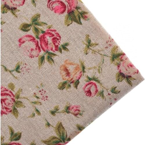 Rose Flower Cotton Linen Fabric For Handmade Hometextile Fabrics Cloth Sofa Curtain Bag Cushion Furniture Cover Meter 100x145cm