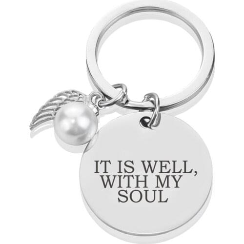 IT IS WELL, WITH MY SOUL Keychain Bible Quote Angle Wings Key Chain Pendant Religious Jewelry Christian Gifts