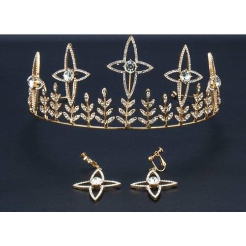 Crystal Jewelry Set Alloy Crown Starfish Hoop Wedding Hairdress Tiaras Wedding Jewelry Performance Evening Dress Headdress