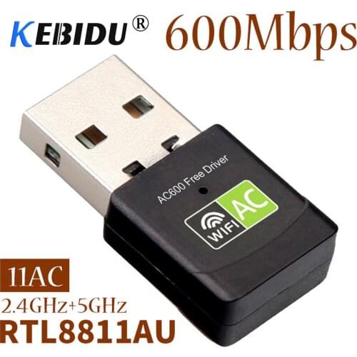 Kebidu 2.4+5 Ghz MIni Wireless USB Wifi Adapter Free Driver Receiver 600Mbps USB Wifi AC Dongle Adapter Network Card for Laptop