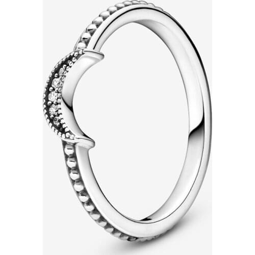 Crescent Moon Beaded Rings Women 925 Sterling Silver Clear CZ Wedding Engagement Ring Fine Jewelry Bijoux 2020