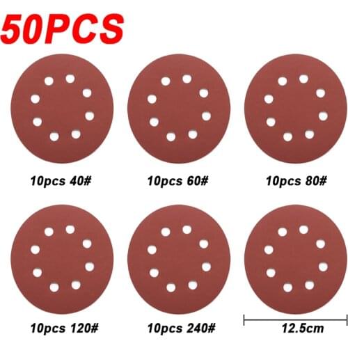 50pcs 5 Inch 125mm Round Sandpaper 8Holes Disk Sand Sheets Grit 40-240 Hook and Loop Sanding Disc Polish Abrasive Tools