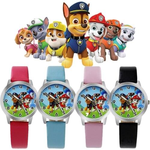 Cartoons Paw Patrol Dog Toy doll model Chase Marshall Quartz watch boy girl Leather pointer watch Childrens toy watch gift