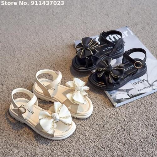 Summer Kids Shoes Fashion Sweet Princess Children Sandals For Girls Toddler Baby Soft Breathable Hoolow Out Bow Shoes 4-16 Years