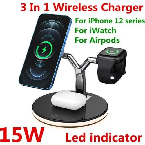 3 in 1 Magnetic Wireless Charger 15W Fast Charging Station for Magsafe iPhone 12 pro Max Chargers for Apple Watch Airpods pro