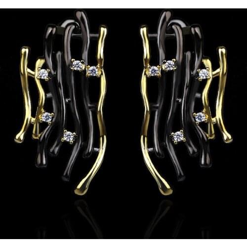 CIZEVA Fashion Jewelry Women 925 Silver Stud Earrings Two Tone Gold Irregular Cocktail Party Earring Vintage Jewelry