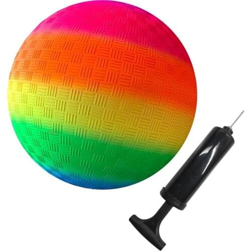 8.5 Inch Gradient Rainbow Playground Ball for Kids Soft PVC Bouncy Kick Ball for Backyard Park and Beach Outdoor Fun with Pump