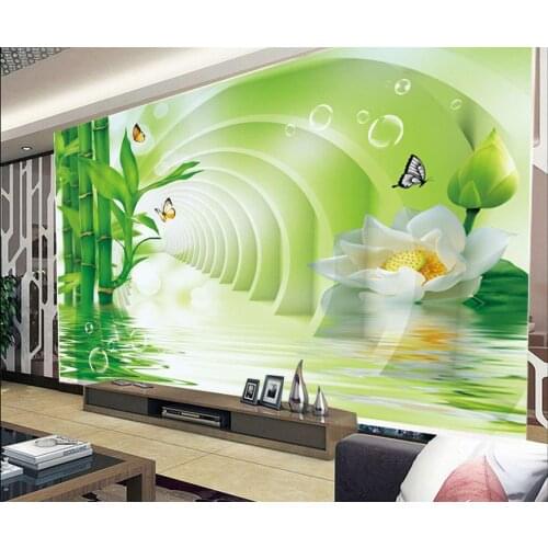 TV wall hollow lotus bamboo 3d stereoscopic bamboo wallpaper papel parede mural wallpaper Home Decoration