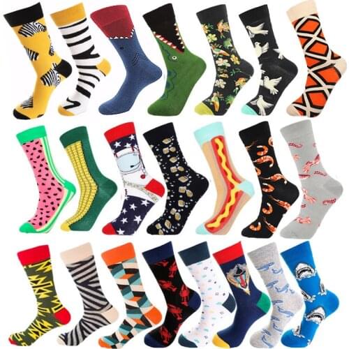 Mens Socks Happy And Funny Socks Trendy Seafood Bird Corn Burger Zebra Shark Illustration Cotton Socks Ins Trendy Socks Sox