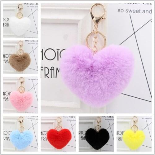 2020 new exquisite heart-shaped cute fluffy plush ball keychain peach heart ladies bag plush pendant car gift ornaments