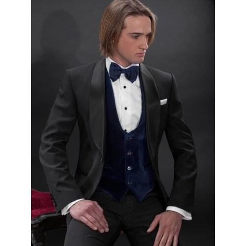 New Arrival Velveteen Groomsmen Shawl Lapel Groom Tuxedos Men Suits Wedding/Prom Best Man Blazer ( Jacket+Pants+Vest+Tie)A68