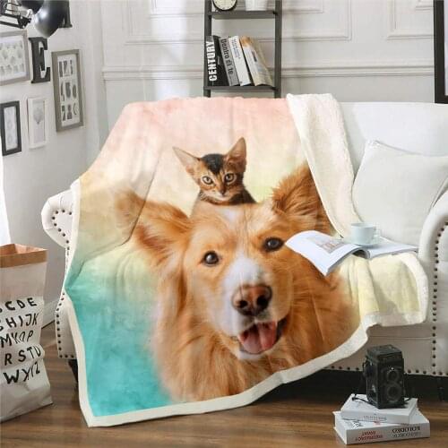 Cute Dog Sherpa Blanket Cat FleeceBlanket Lovely Pet Plush Blanket for Sofa Couch Bed Animals Bedroom Decor Kawaii Puppy Little