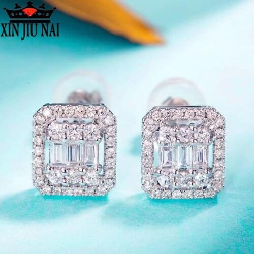 S925 sterling silver geometric square Mossite stone earrings jewelry Super shine luxurious fashion DelicateValentines Day Gift