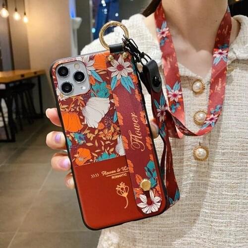 Pretty Case For iphone 7 8 plus 6 6s plus X Xs max XR 11 12 pro max SE 2020 cover Soft TPU Wrist Strap Phone Holder Case coque