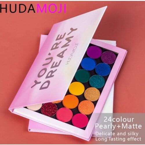 HUDAMOJI 24 Colors Eye Shadow Pearlescent Matte Waterproof Anti-sweat Easy Color Eye Shadow Palette Long-lasting Makeup TSLM1