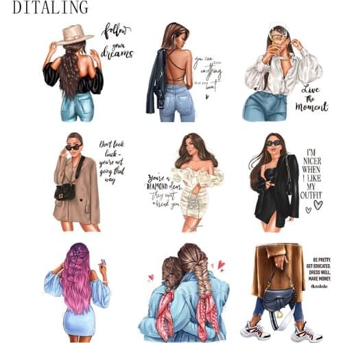 Fashion Lady Thermal Stickers On Clothes Girl Iron On Patches For Clothing DIY Washable T-Shirt Heat Transfer Patches Appliqued