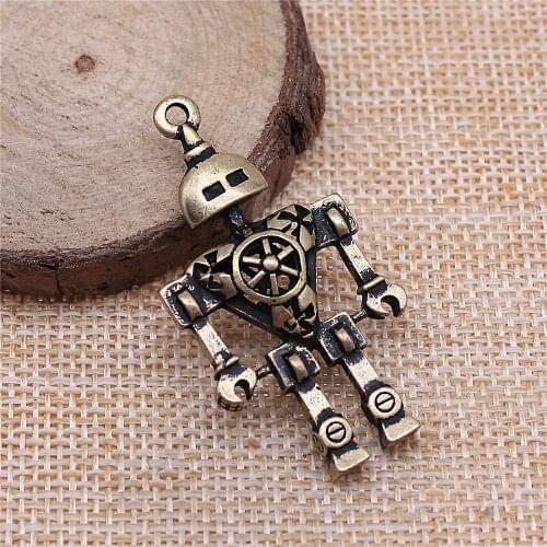 WYSIWYG 1pcs 45x25x7mm 3D Robot Pendants Charm For Jewelry Making Antique Bronze Color Vintage Robot Pendants Charm Robot