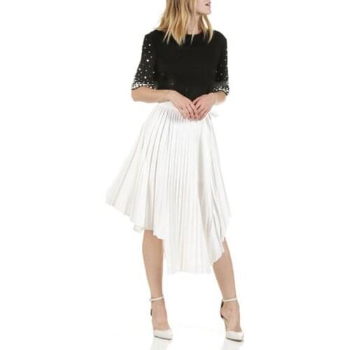 Patads French womens M autumn winter elegant asymmetric lace up pleated skirt jaxy 2 color
