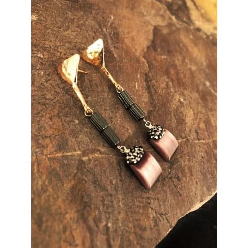 Dr Stone Natural Stone Women 'S Cat 'S Eye Stone Rose Gold Plated Earrings KR 439800273