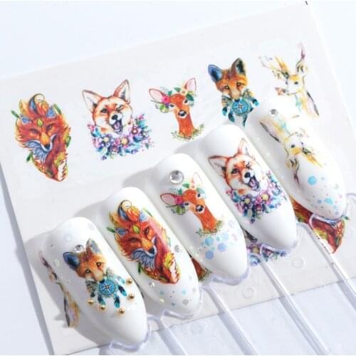 10pcs Nail Art Sticker Water Decal Slider Cat Giraffe Rabbit Animals Transfer Manicure Nail Art Decoration