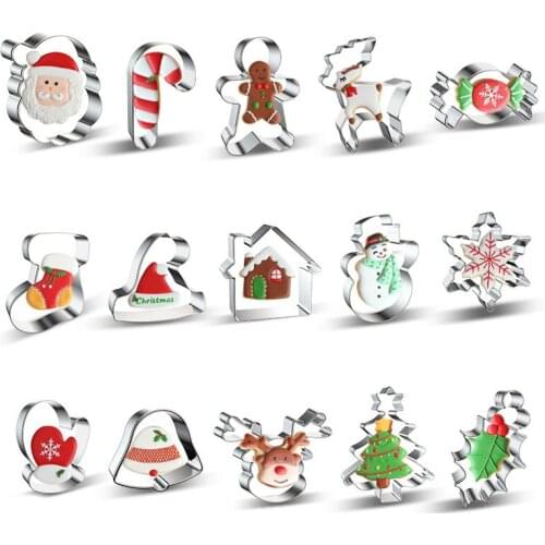 Stainless Steel Christmas Present Cookie Cutters Biscuit Mould DIY Fondant Cake Decorating Tools Bakeware Birthday Gift 15pcs