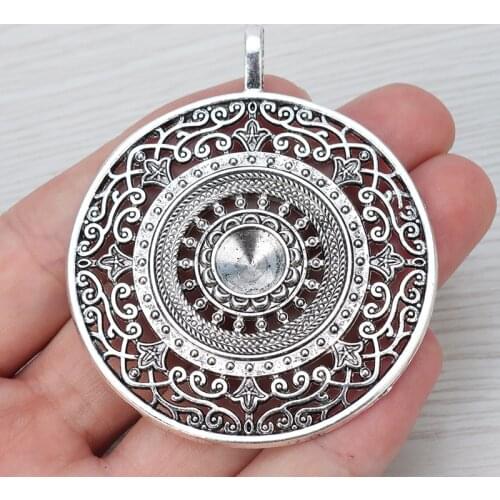 3 x Boho Mandala Flower Large Round Charms Pendants Hollow Open for Necklace Jewelry Making Findings 68x56mm