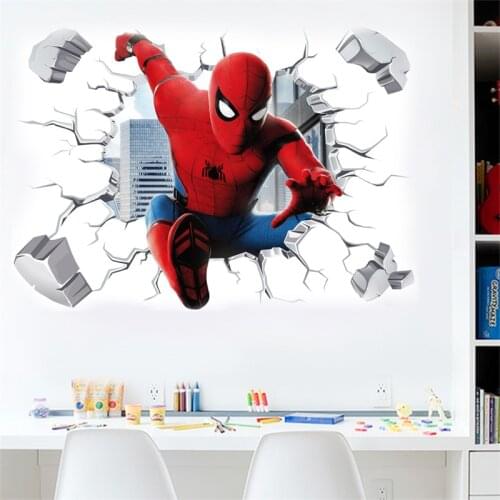 3d Vivid Spiderman Avenger Wall Stickers For Kids Room Children Bedroom Decor Home Black Panther Movie Mural Boys room decor