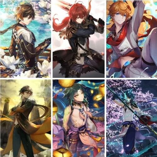 WTQ Zhong Li Anime Posters Canvas Painting Genshin Impact Game Posters Wall Art Picture Home Decor Photos for Childrens Room