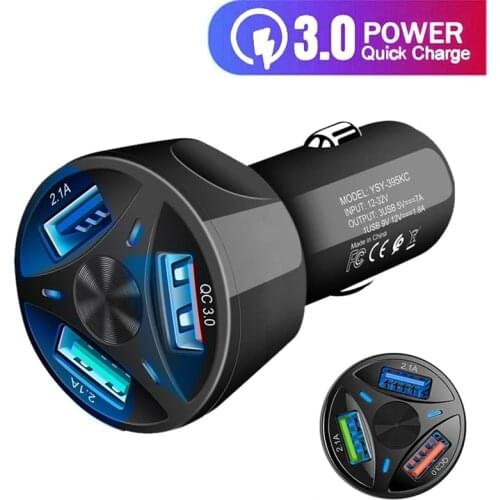 TKEY QC 3.0 3 Port Car Charger USB Universal Phone Charger Fast Charging In Car For Iphone 11 Pro Samsung a10 Quick Charger 3.0