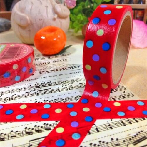 Free shipping Beautiful masking washi tape/15mm*5m*2rolls red background color dot masking washi tape