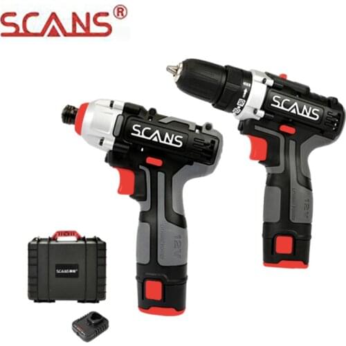 SCANS K211 Tools 12V Cordless Power Tools Li-ion Drill and Compact Driver Combo Kit with 2*2.0Ah Batteries