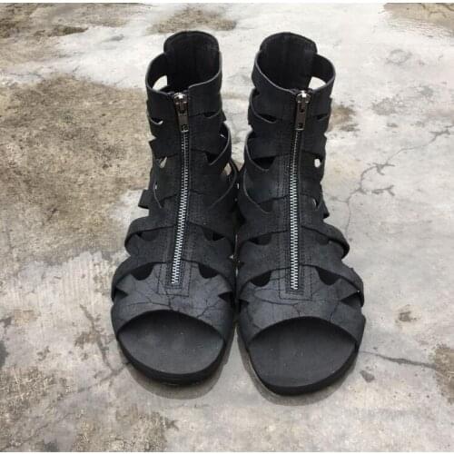 Fashion boots zip genuine leather high quality shallow boots breathable casual beach Flip Flops silpper size 38-44