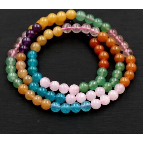 Natural Rainbow Different Mixed Stone Chalcedony Lapis Amazonite Rose Quartz Agate Amber Round Beads Bracelet 6mm AAAAA