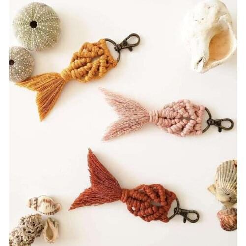 Vedawas Fashion Fringed Fishtail Key Chains for Women Boho Macrame Weave Fiberlove key Holder Bag Hanging Jewelry Dropshipping