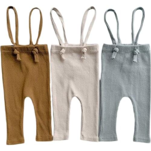 Newborn Baby Girls Boys Stockings Trousers Ribbed Cotton Leggings For Baby Girl Overalls Infant Boys Strap Pants 3 Colors