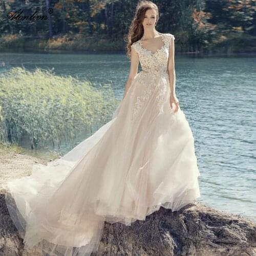 Alonlivn Elegant Tiered Silky Organza Appliques Backless A-Line Wedding Gowns Bridal Dresses
