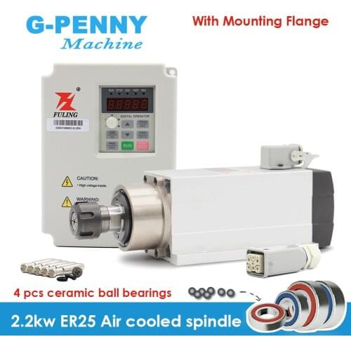 New Arrival! 2.2kw ER25 air cooled spindle motor 220v 4 pcs ceramic ball bearings high accuracy 0.01mm air cooling wood working