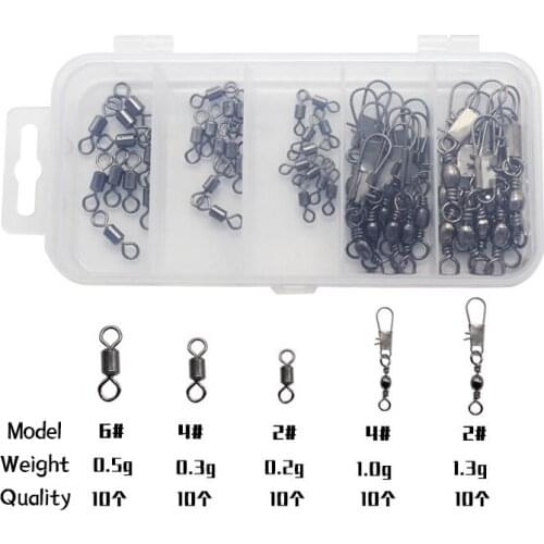 FANGBLUE 50Pcs/Box Fishing Swivels Connector Stainless Steel Fishing Snap Carp Fishing Accessories Tool For Fishing Lure Tackle