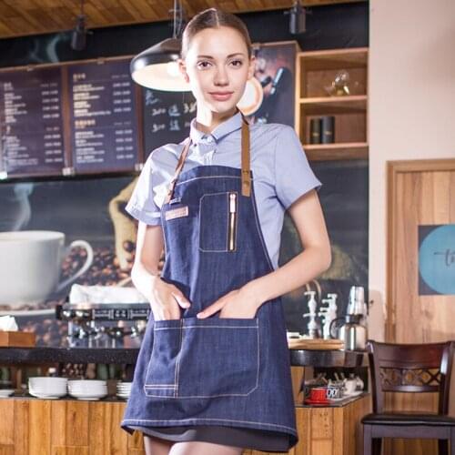 Apron Restaurant Coffee Shop Waiter Costume BBQ Cotton Bib Leather Straps Kitchen Cooking Baking Men Women No Pilling Shrinking