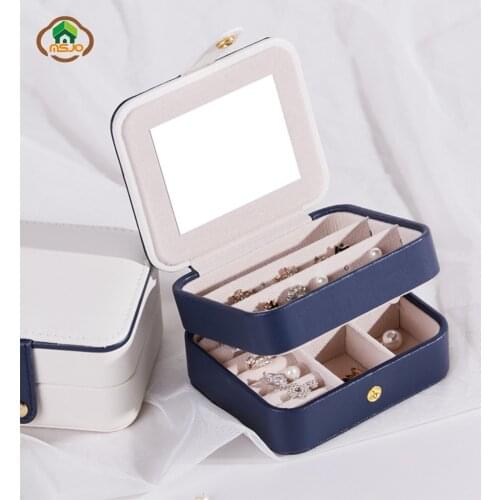 MSJO Jewelry Storage Case Organizer for Women PU Leather Square Ring Earring Necklace Jewelry Storage Box Organization Storage B