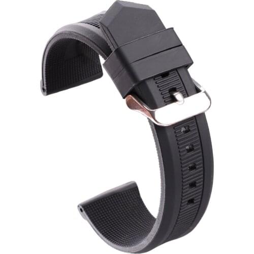 HENGRC 22mm Silicone Rubber Watch Band High Qualiyt Soft Sports Diving Black Orange Red Fashion Watchbands Strap Metal Buckle
