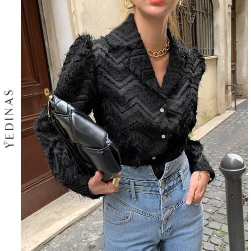 Yedinas 2021 Spring Fashion Black Cardigan Women Tassel Chic Sweater Turn-down Collar Long Sleeve Top Korean Style Kardigan Top