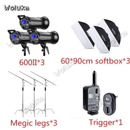 Godox Quicker 600WII three-lamp set high-speed studio Flash movie lamp with magic leg lamp frame photographic fill light CD50T03