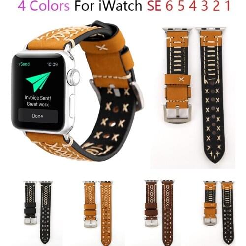 Stitching leather watchband for apple watch band SE 6 5 4 40mm 44mm belt bracelet bands for iWatch Strap series 4 3 2 38mm 42mm