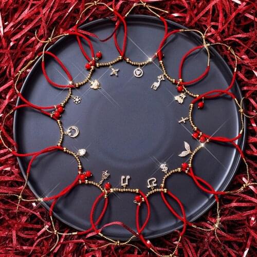 Red Rope Bling Rhinestone Mermaid Music Note Elk Charm Bracelet for Women Gold Beaded Cross Tree Cherry Bracelets Christmas Gift