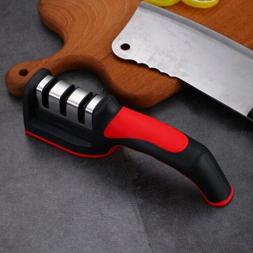 Kitchen Knife Accessories 3 Stage Knife Sharpener with Non Slip Rubber Handle