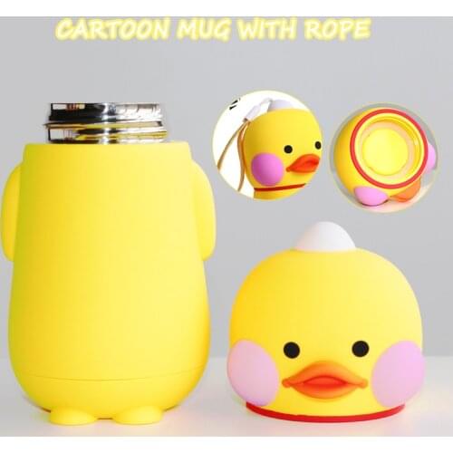 Cute Cartoon Water Bottle Portable Stainless Steel Water Cup Heat-Resistant Vacuum Flask for Home Camping Traveling GQ