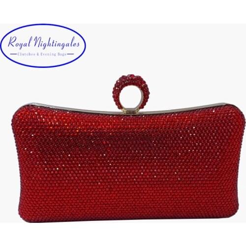 Royal Nightingales 2019 Fashion Women Crystal Clutches Hard Box Cross Body Evening Bags Ring Knuckle Clutch for Party Prom